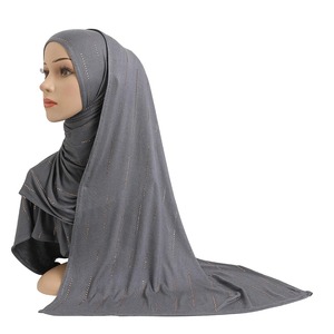 Cotton Jersey Soft Long <b>Scarf</b> With Rhinestones Rectangular Hijab Lady's Headscarf Shawl Women's Bonnet Hat Caps - Product Image 1