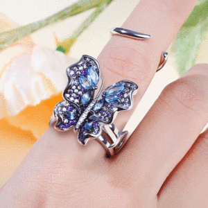 Anillo de Plata de Ley Jeulia con Mariposa Voladora Móvil, Chapado en Rodio, Joyería con Incrustaciones Modernas - Product Image 1