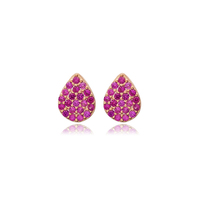 Rubí CZ piedra pera gota forma Stud pendientes venta al por Mayor turco hecho a mano 925 joyería de plata esterlina