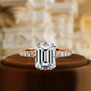 1. Anillo de Compromiso y Matrimonio Clásico para Mujer con Diamante Cultivado en Laboratorio, Corte Esmeralda, Oro de 14K, Halo Oculto, Engaste de Garra, D/VS2, IGI - Product Image 6