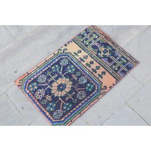 Alfombra Turca Vintage, Alfombra Pequeña de 1.6x2.5 pies, Alfombra con Puntos Azules y Verdes - Product Image 3