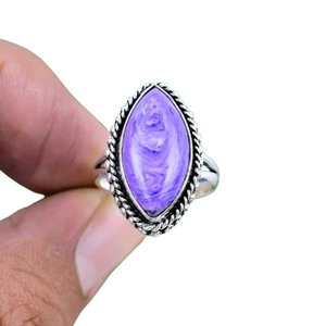 925 estampillé argent fait à la main pierres précieuses Charoite Spinner anneau 925 en argent Sterling cadeau de mariage concepteur bague de mode bijoux - Product Image 1