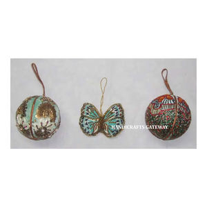 Latest Production Golden Zari Embroidery And Beaded Works Christmas <b>Hanging</b> <b>Ornaments</b> For Use Party Decoration And Gift Purpose - Product Image 1