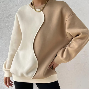 Sudadera informal de dos tonos con logotipo personalizado de alta calidad para mujer, sudadera de gran tamaño al por mayor, sudaderas con hombros caídos para mujer - Product Image 2