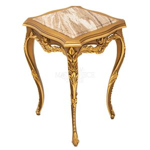 Table d'appoint carrée de style baroque de luxe avec plateau en marbre de qualité supérieure et cadre en bois sculpté à la main avec feuille d'or pour la décoration intérieure des palais - Product Image 5