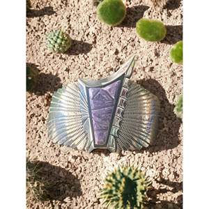 Vintage Southwest Style Handmade Charoite & Sterling <b>Silver</b> Fashion <b>Cuff</b> <b>Bracelet</b> - Product Image 1