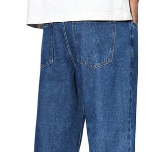 Mens Blue Solid Breathable Wide Leg Denim <b>Jeans</b> Drawstring <b>Elastic</b> <b>Waist</b> Loose Fit Straight Leg Casual Washed Pants Full Length - Product Image 4