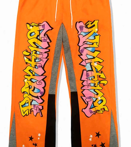 2024 pantalon évasé en coton polaire surdimensionné avec logo 3D personnalisé pour hommes pantalon de survêtement droit à jambes larges pantalon de survêtement empilé - Product Image 3