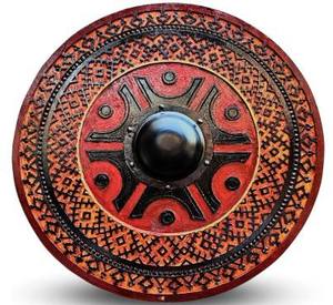 Bouclier en bois rond nordique avec motifs vikings pour reconstitutions de guerrier Cosplay ou affichage de chambre - Product Image 1