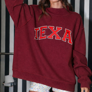 Women Oversized <b>Stand</b> Collar Printed Pullover Sweatshirt with Badge Sequined Fleece Fabric Winter Autumn Casual Top - Product Image 5