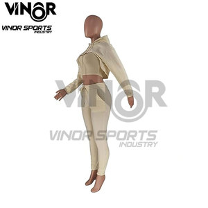 Conjunto de chándal Sexy de 3 piezas para mujer, jersey de manga larga, Top corto con capucha, camiseta sin mangas y pantalones largos con cordón, estilo chándal - Product Image 6