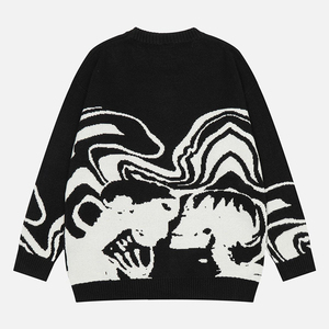 Pull en tricot rétro pour homme, logo personnalisé OEM, haute qualité, style streetwear hip-hop, acrylique avec forme de crâne blanc pour l'hiver - Product Image 4