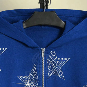 Factory Direct Supply Solid Color Men Rhinestone Hoodies High Quality Custom Logo Rhinestone <b>Zip</b> <b>Up</b> <b>Hoodie</b> - Product Image 4