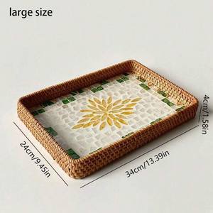 Plateau en rotin élégant, luxueux et exquis, fabriqué à la main, pour la décoration de la maison, pour les repas aux fruits et légumes en nacre, divertissant - Product Image 4