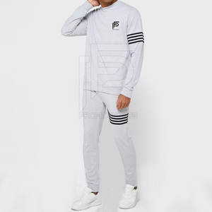 Grey Sweat Suit Men's Pullover <b>Drop</b> Shoulder 100% Cotton Crewneck Tracksuit Breathable Quick Dry Custom Printing Tracksuit - Product Image 1