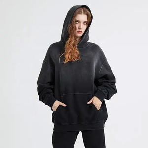 Logo de broderie personnalisé Streetwear sans ficelle polaire vierge fermeture éclair vers le haut vintage 400g double couche lavage à l'acide soleil fané sweats à capuche en détresse - Product Image 5