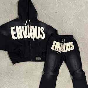 Conjunto de Pantalones Holgados y Sudadera con Bolsillos, Estilo Moderno para Hombre, Hecho en Pakistán, Color Sólido, Lavado Ácido, Estilo Deportivo - Product Image 1