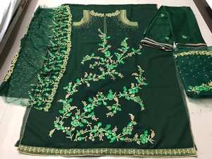 Fiesta tradicional india desgaste Georgette bordado secuencia hoja dorada papel trabajo Salwar Kameez con Dupatta - Product Image 4