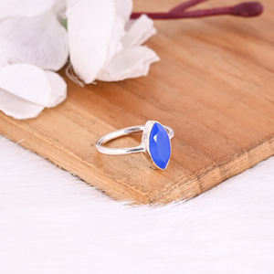 Bague empilable en argent sterling 925 la plus vendue, pierre précieuse en calcédoine bleue, bijoux plaqués argent, accessoires en gros, utilisation au doigt - Product Image 2