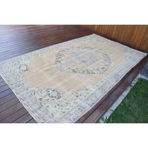 Alfombra Grande Vintage, Alfombra Turca de 5,2x8,9 pies, Alfombra de Lana Azul Ombré - Product Image 2