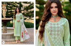 Viscosa Roman Bored White Schilling Work y trabajo hecho a mano en algodón Cambric con estampado Dupatta - Product Image 3