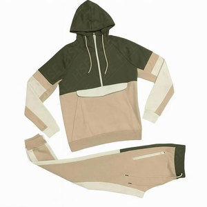 ชุดวอร์ม2ชิ้นสำหรับผู้ชายเสื้อมีฮู้ดและกางเกงวิ่งสีบล็อคสี - Product Image 3