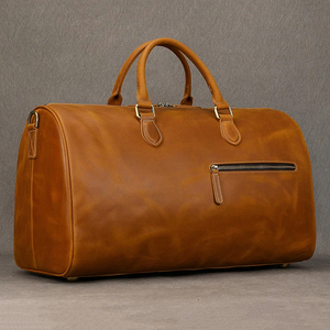 Sac de voyage pliable en cuir véritable, durable, imperméable, avec fermeture à glissière et sangle amovible pour les voyages - Product Image 4