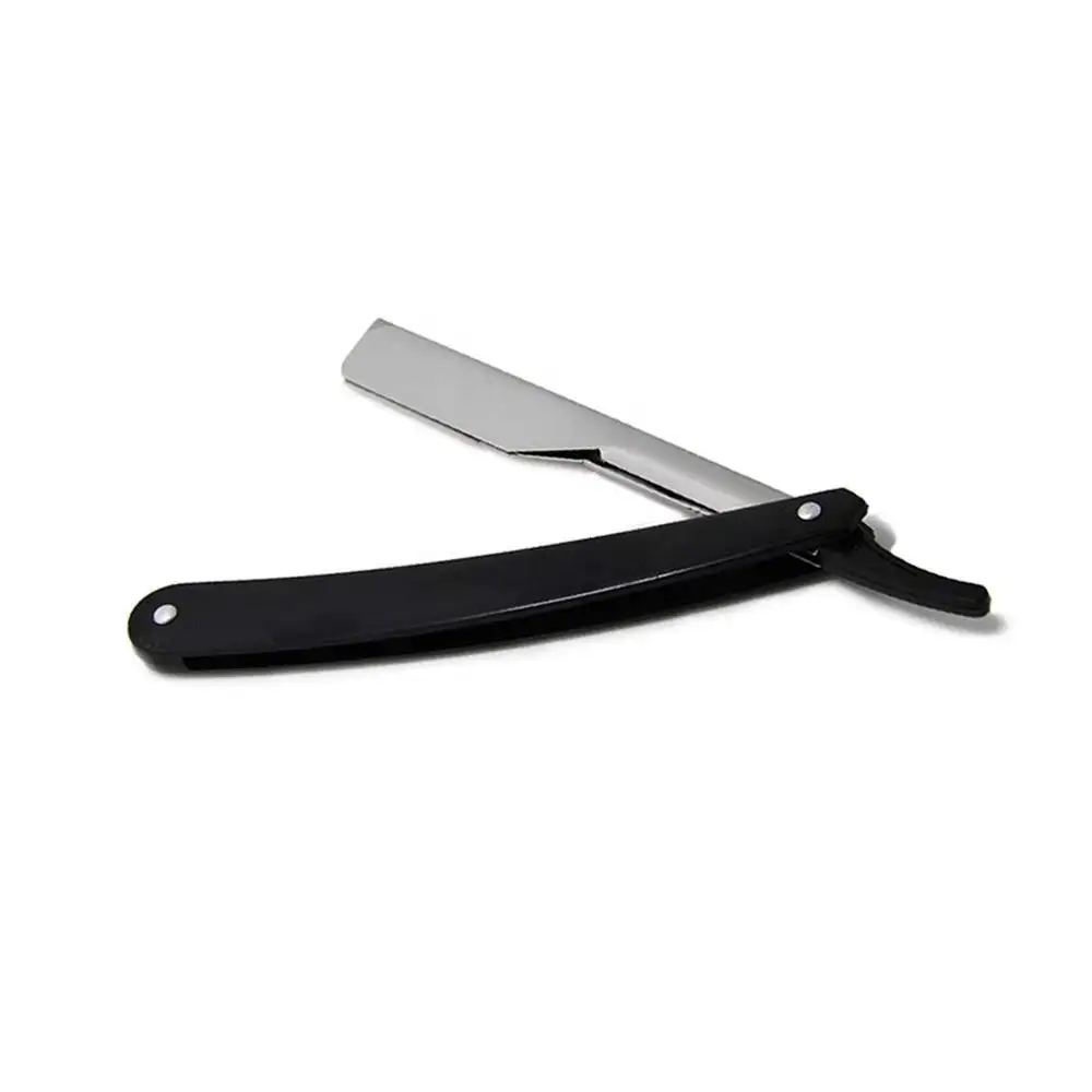 Emniyetli tıraş jileti profesyonel kalite özelleştirilmiş renk ve etiket paslanmaz çelik bıçak plastik siyah saplı fırça kesim boğaz jilet