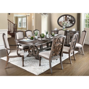 Ensemble de table à manger en bois Camille avec finition marron de style classique - Product Image 1