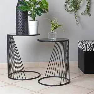 Ev dekoratif malzemeleri için mobilya Metal sehpa seti yan masa tam siyah renk kaplı üst talep el yapımı masalar
