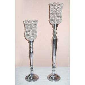 Bougeoir de luxe en métal cristal scintillant argenté ouragans pour la maison et le mariage centres de table décorés - Product Image 2