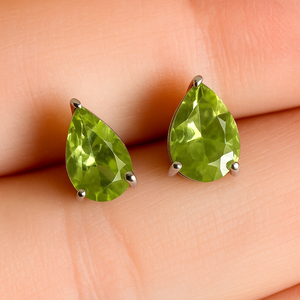 Wholesale Sterling Silver Rhodium-Plated Peridot Pear Cut <b>Stud</b> <b>Earrings</b> Trendy Prong Setting Children's Wedding Party Gift - Product Image 4