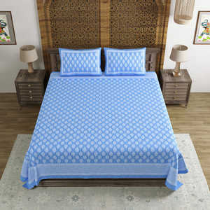 BLOCKS of INDIA Hand Block Print Algodón King Size Sábana Blue Gad Buti-Sábanas ajustadas y planas - Product Image 5