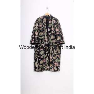 Veste matelassée d'hiver pour femme avec fermeture à ceinture, col en V, longueur longue, respirante, en coton biologique pur, réversible et écologique - Product Image 2