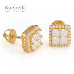 S925 Sterling Silver 14K Plaqué Or Moissanite Princesse Coupe Diamant Boucles D'oreilles Bijoux pour Hommes - Product Image 1