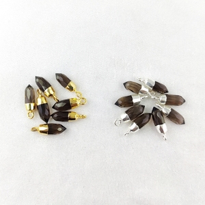 Smoky Quartz Faceted Charms Handmade Gold Plated Point Pendant Perfect DIY Charms for Jewelry Design Spike Charms - Product Image 1