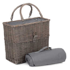 Antiker Kühlkorb Aus Gewaschener Weide Mit Picknickdecke Traditionelle Und Umweltfreundliche Bolsas de picnic - Product Image 3