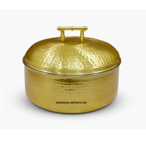 Marmite en acier inoxydable avec support en rotin Casserole de designer faite à la main de forme ronde Vente chaude fantaisie nouveau chauffe-aliments en métal - Product Image 6