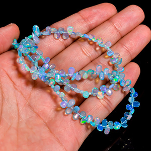 Ópalo, cuentas de ópalo azul etíope, cuentas de piedras preciosas de corazón de fuego múltiple para la fabricación de joyas, cuentas lisas de corazón de piedras preciosas de ópalo de fuego Welo - Product Image 3
