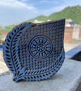 Hand Carved Wooden Block <b>Printing</b> <b>Stamp</b> Leaf Medallion Geometric Design | Traditional Indian Textile Block - Product Image 1