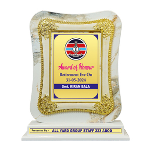 Trofeo de premio de madera con textura de mármol, Premium marco dorado, trofeo de reconocimiento personalizado para ceremonias y eventos - Product Image 1