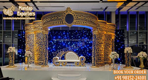 Boda canadiense Rajmahal tema recepción escenario boda occidental compromiso fiesta salón escenario boda asiática evento telón de fondo escenario - Product Image 4