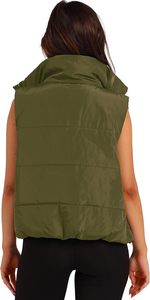 Chaleco acolchado para mujer, cuello alto recortado, ropa de abrigo acolchada ligera, ropa de otoño e invierno, cremallera cálida con bolsillos, forro 2025 - Product Image 5