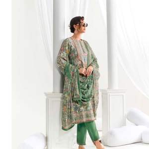 ผ้ามัสลินพิมพ์ลายดิจิทัลซาลวาร์คามีซ kinari gotta ทำงานประดิษฐ์ด้วยผ้านุ่มมาเซลลีนปาร์ตี้ที่สง่างามแบบโมเดิร์น - Product Image 2