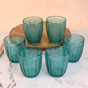 Midori Exquisite Retro Striped Drinking Glass <b>Set</b> of 6 Dishwasher Safe Elegant Glass Drinkware - Product Image 1