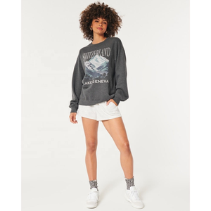 Sudadera holgada con estampado Dtf para mujer, ropa de calle de algodón 100%, sudadera personalizada para mujer, Sudadera con cuello simulado - Product Image 2