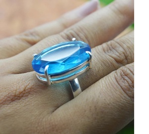 Cuarzo azul 925 Plata Forma ovalada Piedra preciosa natural Anillo de joyería hecho a mano Anillo de plata hecho a mano - Product Image 4