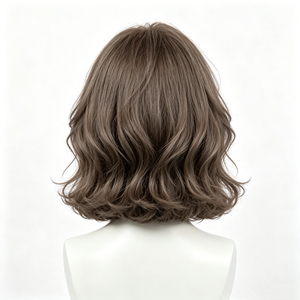 Brown Wave Bob Wig <b>Synthetic</b> Hairpiece Lightweight Breathable Machine Made Adjustable Cap for Women - Product Image 4