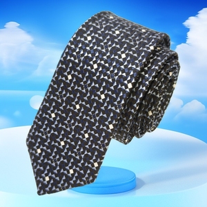 Cravate mode slim tissée jacquard triangle bleu marine - Product Image 1