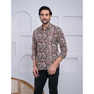 Chemise décontractée pour homme 100% coton imprimée à manches longues, motif floral paisley, tissu Oxford ou popeline, pour le travail, offre ODM - Product Image 4